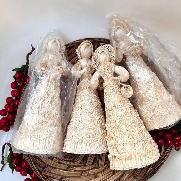 Vintage Corn Silk Husk Christmas Tree Angel - Picture 2 of 6